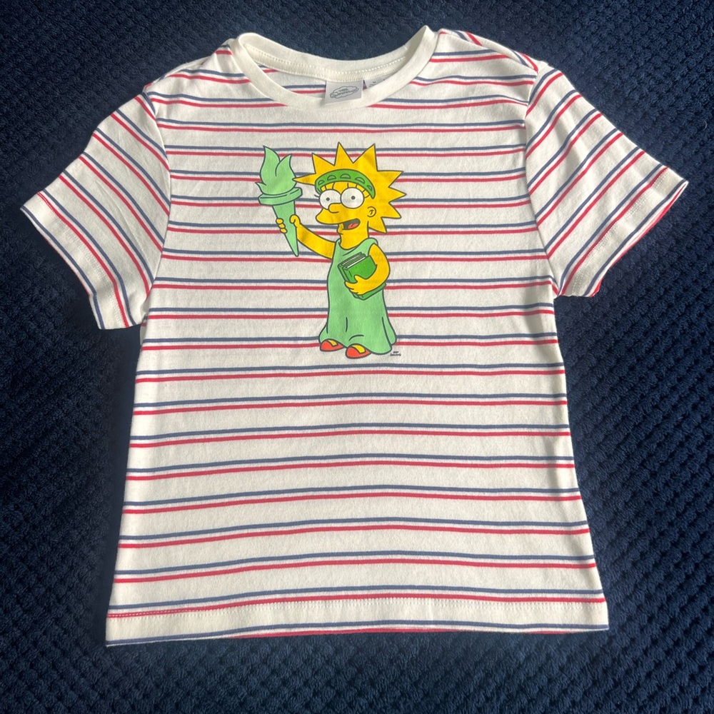 Simpsons Shirt Girls, Size M Lisa Statue Liberty Short Sleeve White. Used.